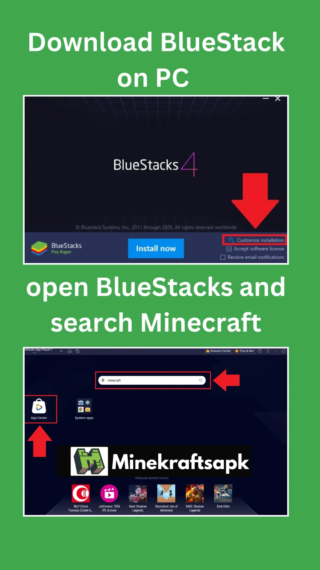 Download Minecraft for PC with BlueStack